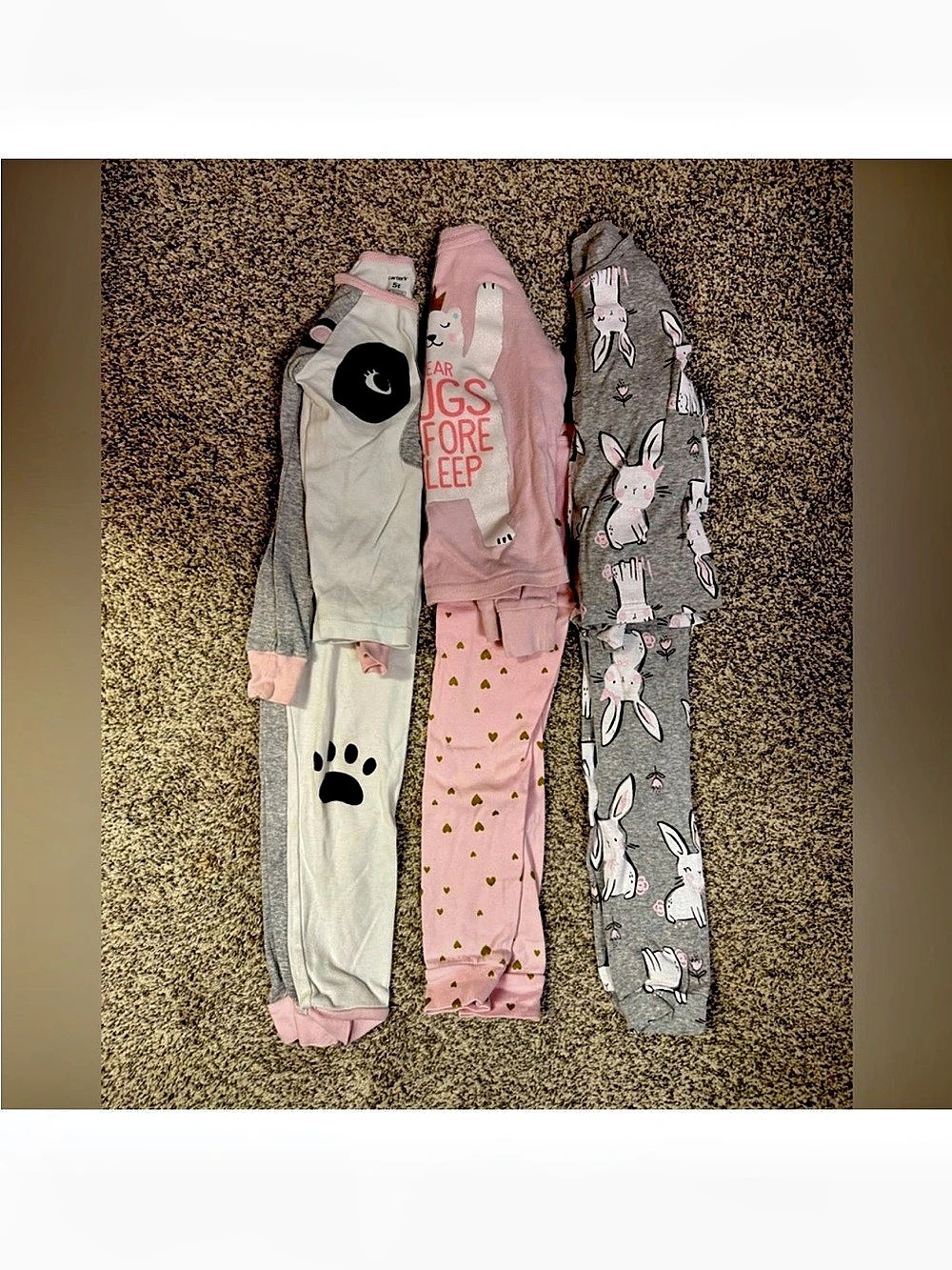 Kids Pajama Set Bundle Gray Pink & White
